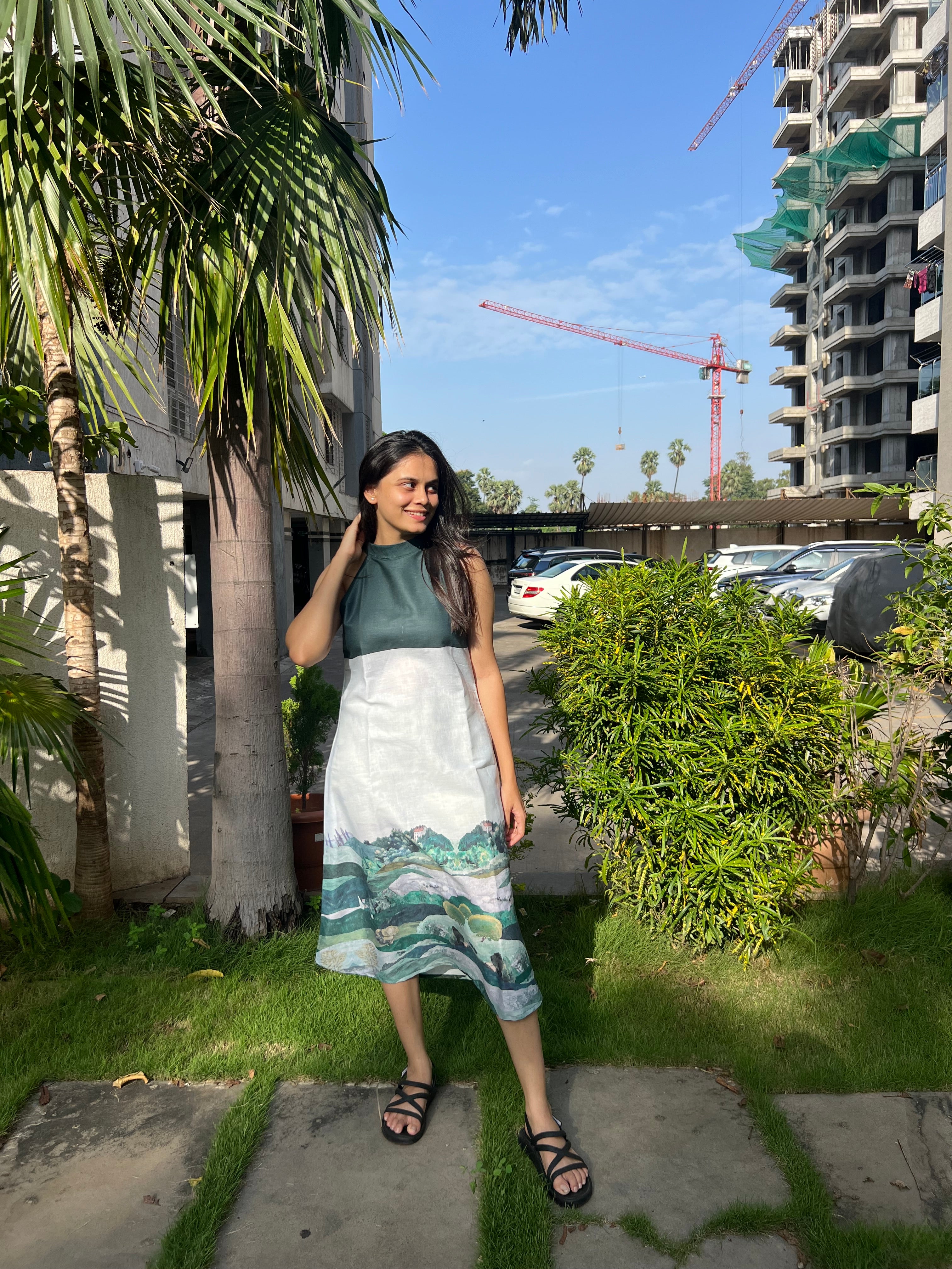 Emerald Horizon Halter Dress