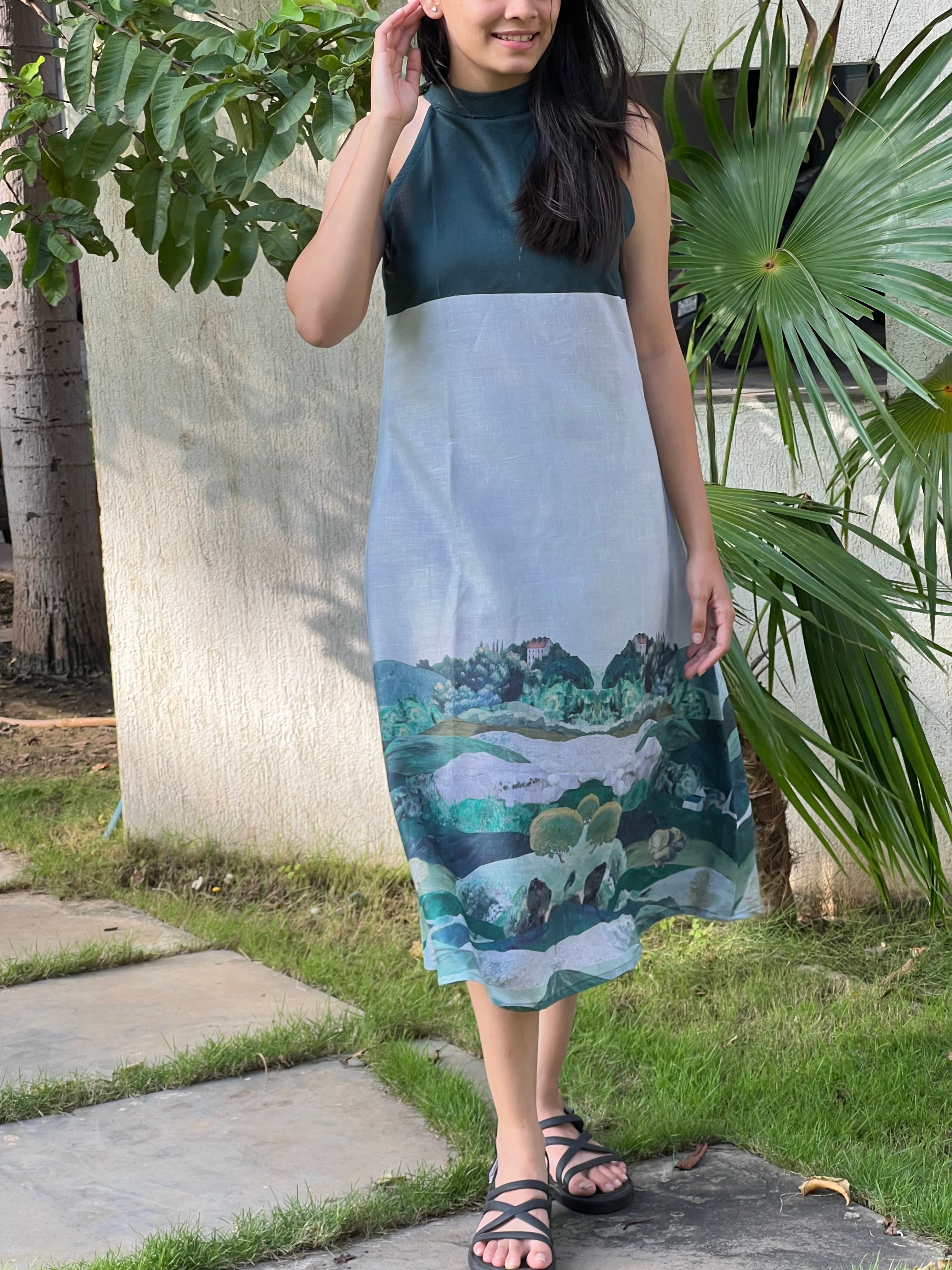 Emerald Horizon Halter Dress