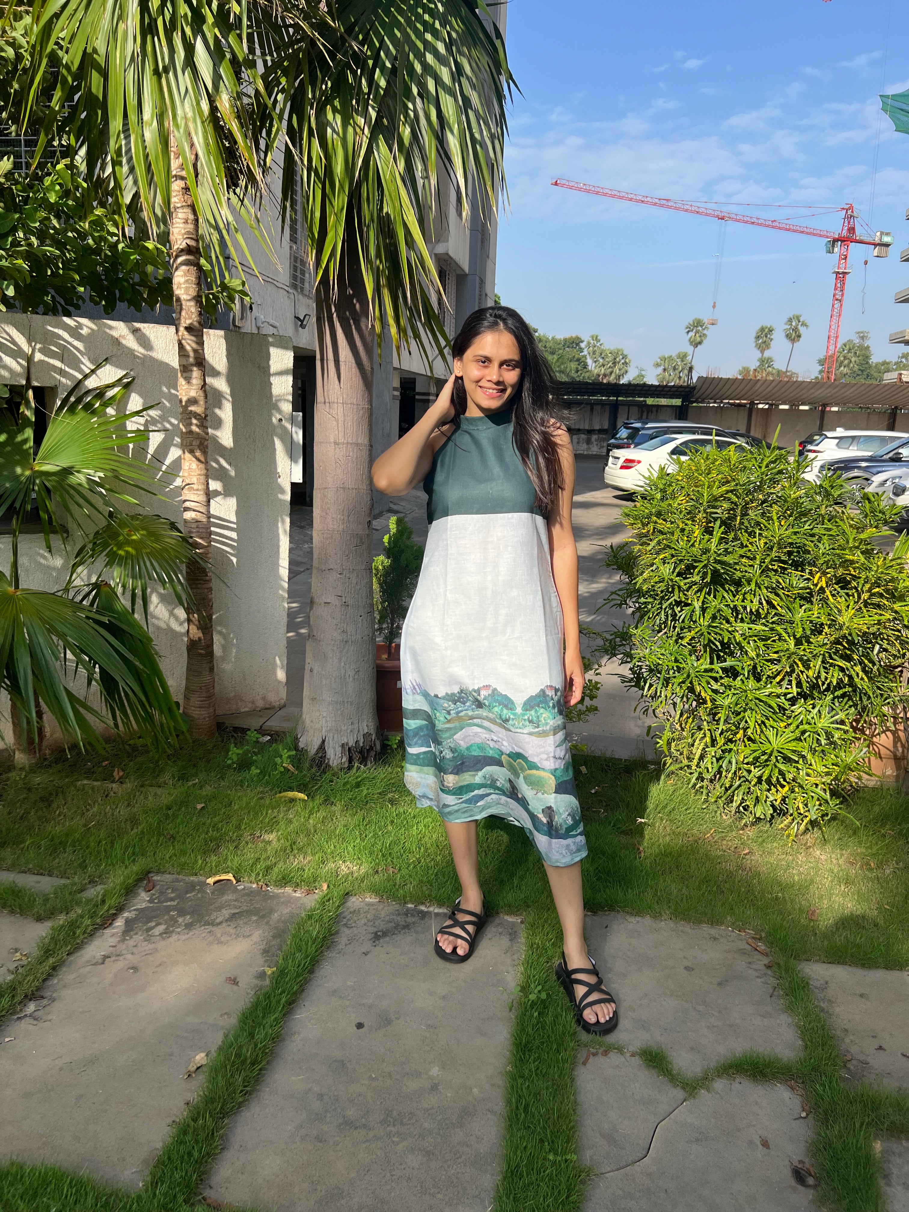 Emerald Horizon Halter Dress