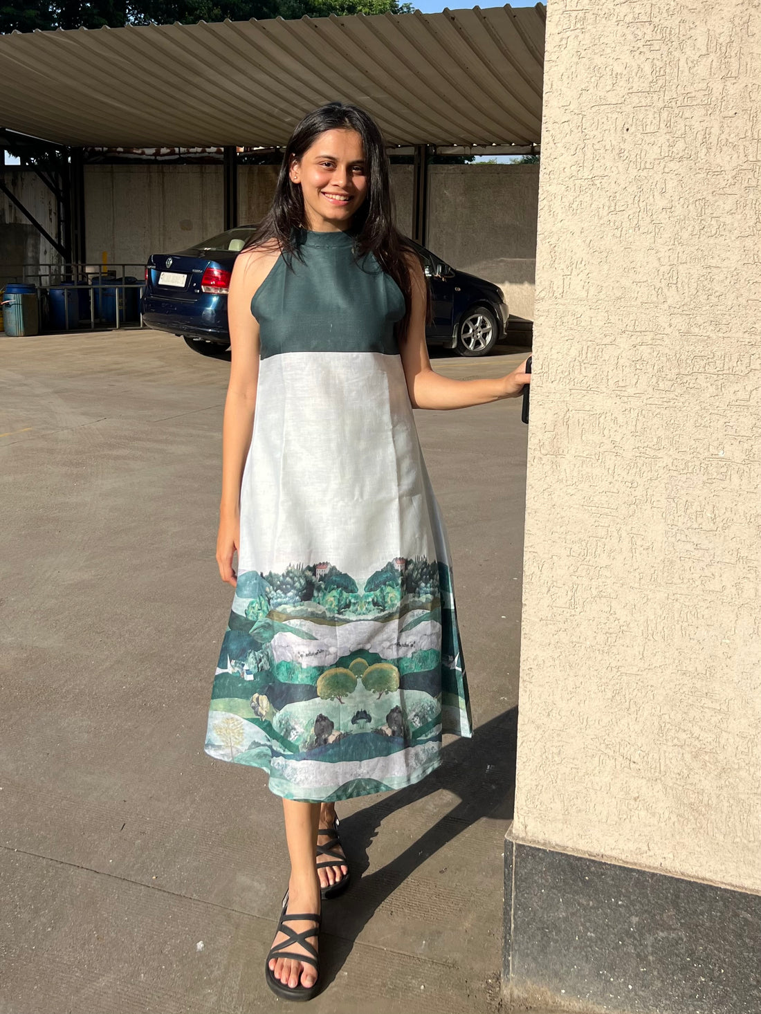 Emerald Horizon Halter Dress