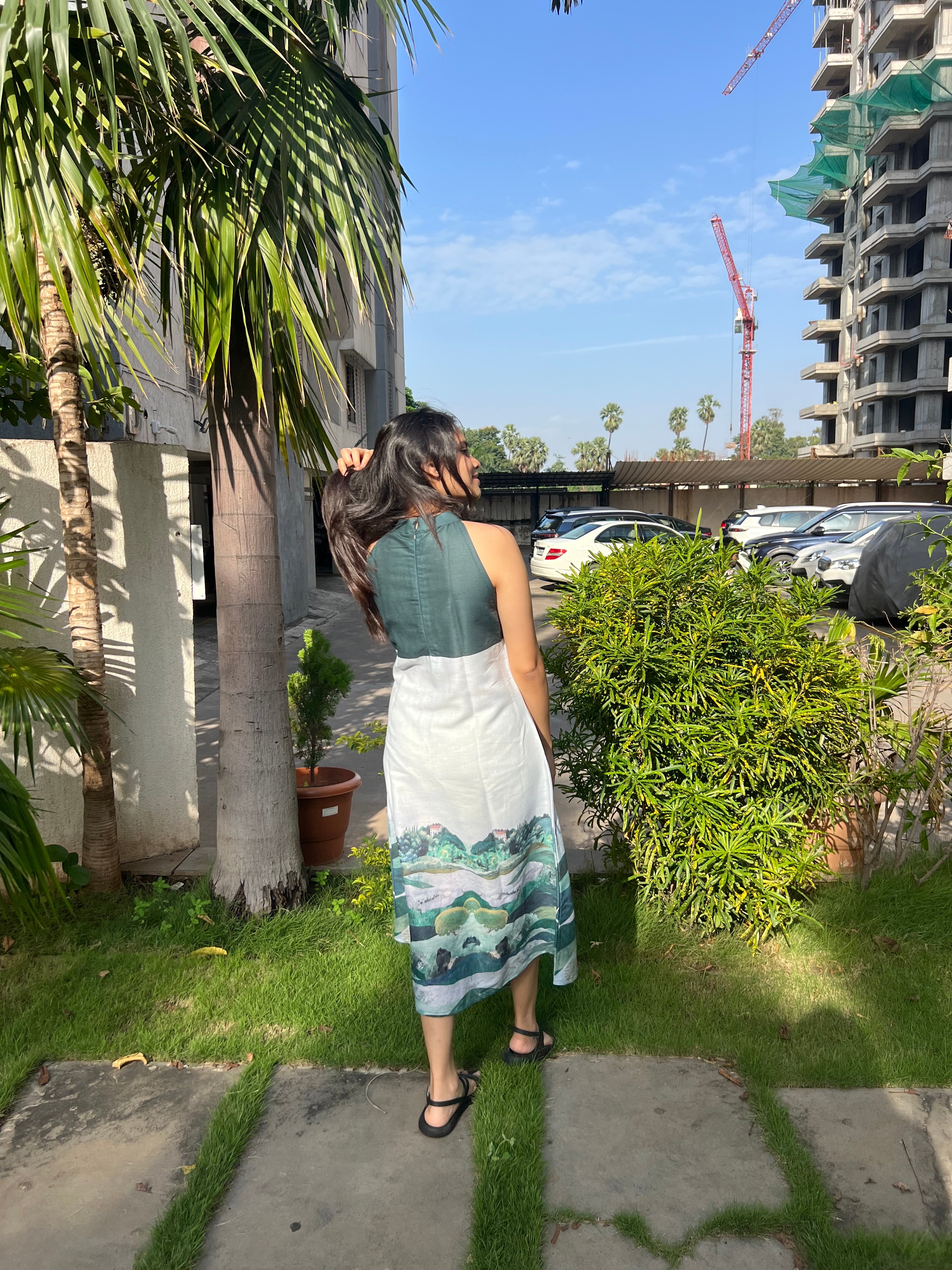 Emerald Horizon Halter Dress