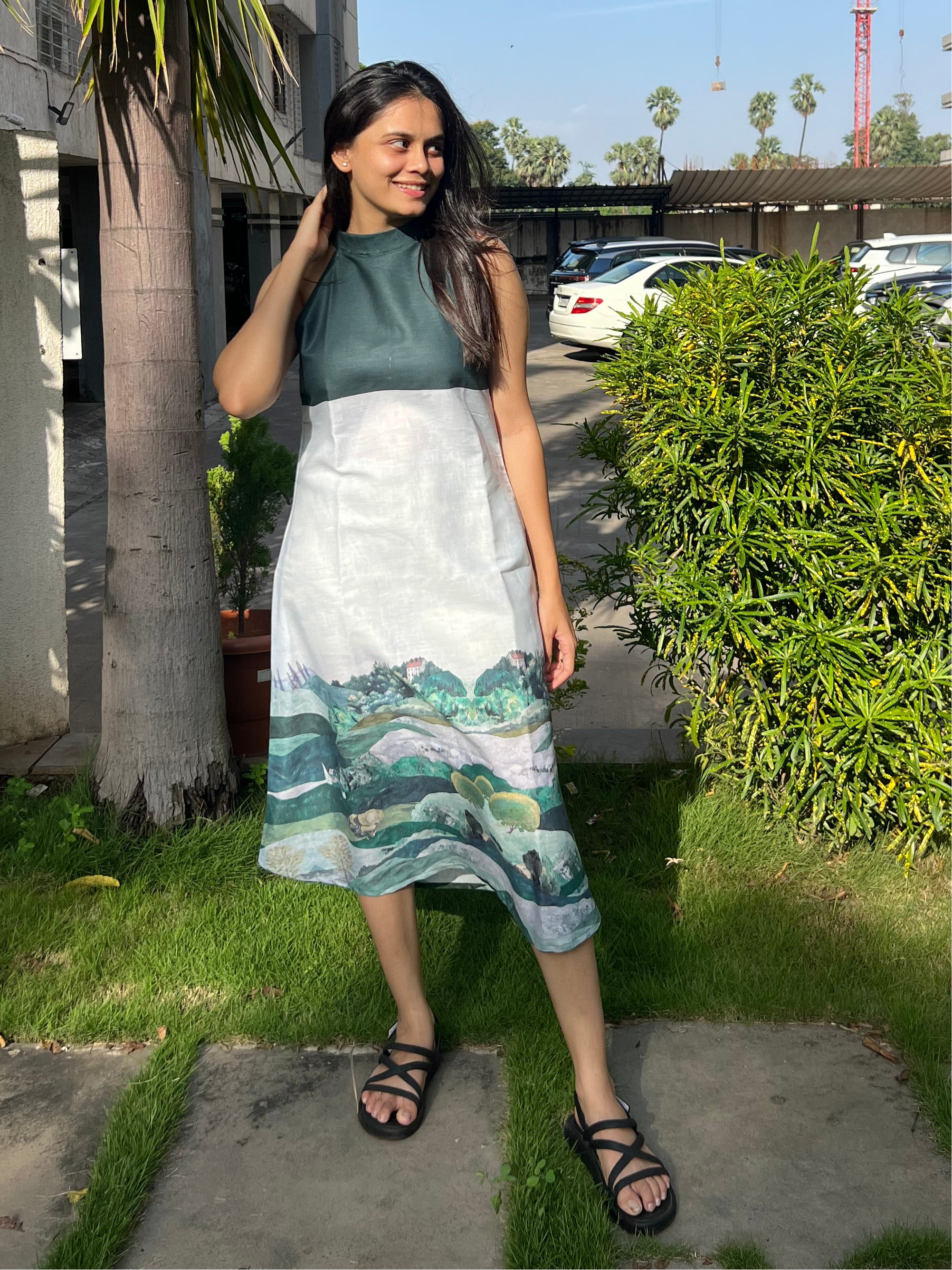 Emerald Horizon Halter Dress