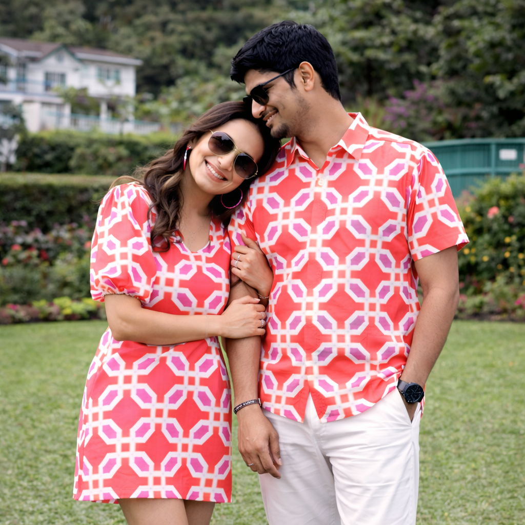 Tangerine Blush Abstract Couple Set