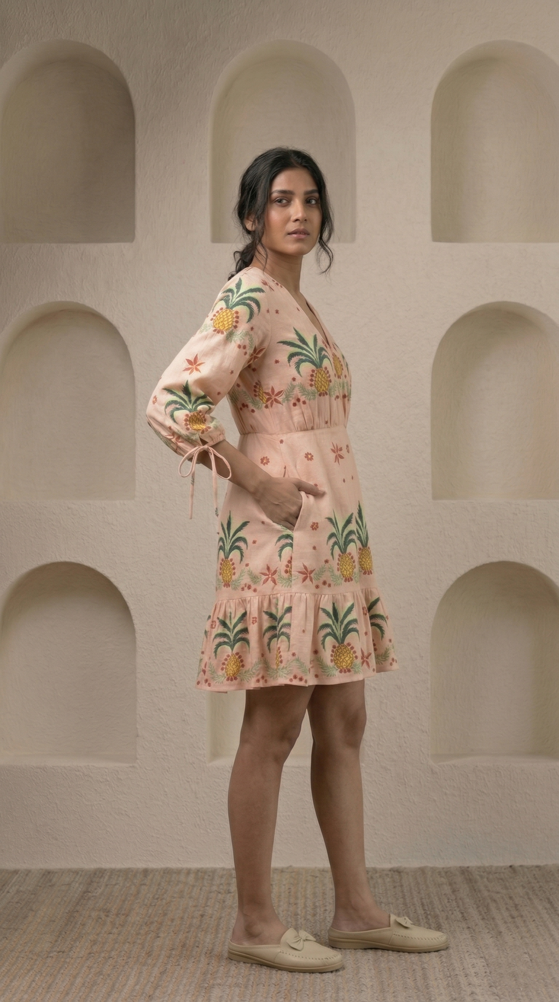 Designer Pineapple Printed Mini Dress