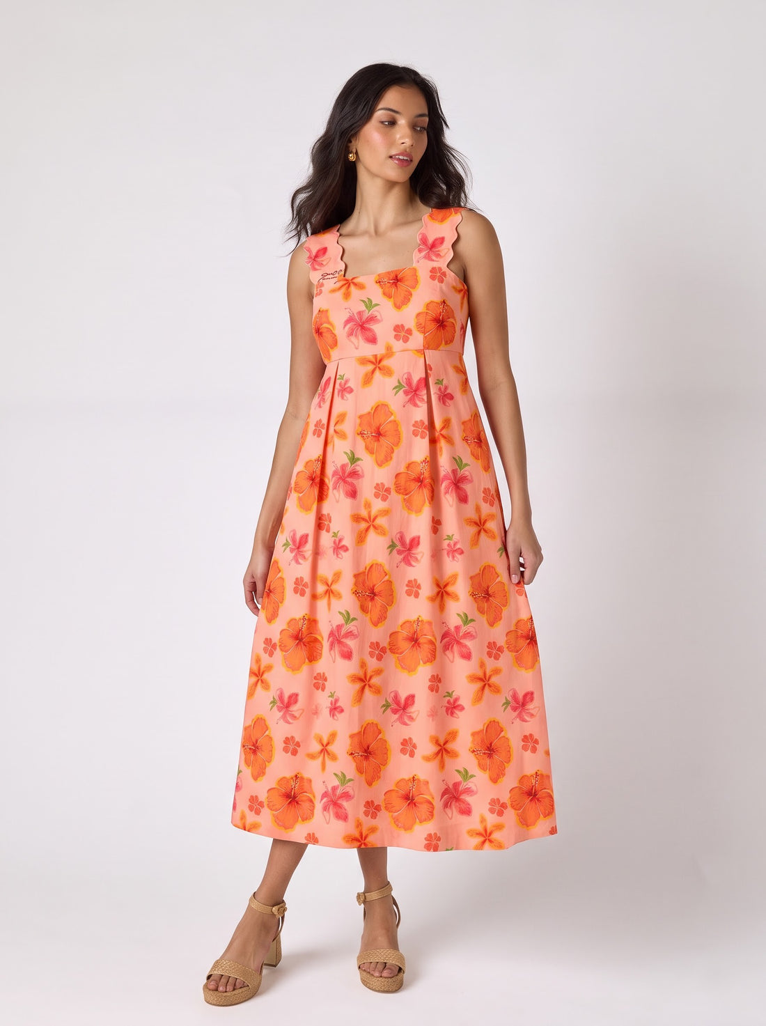 Peach Floral Print Maxi Dress