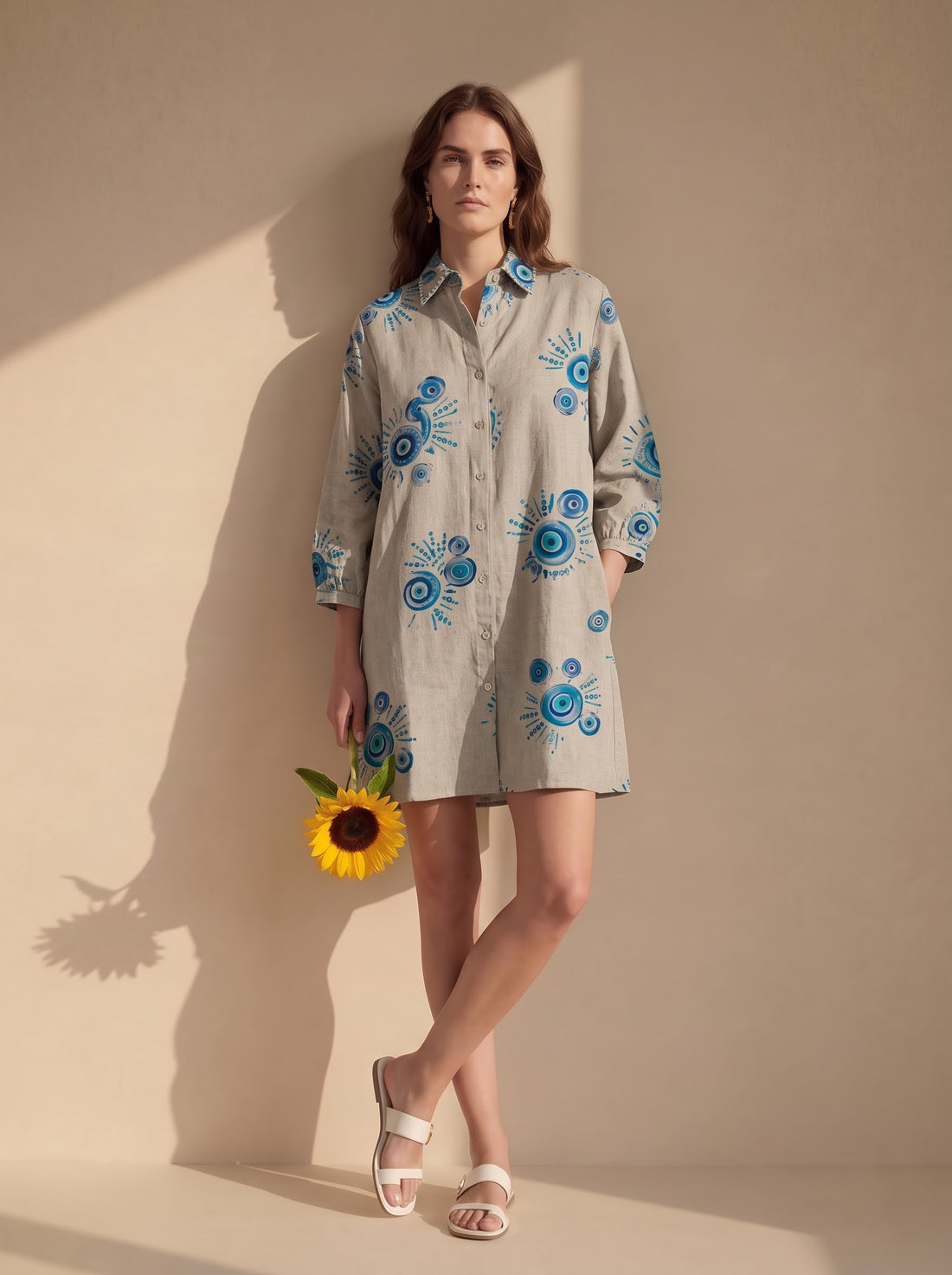 Abstract Evil Eye Print Shirt Dress