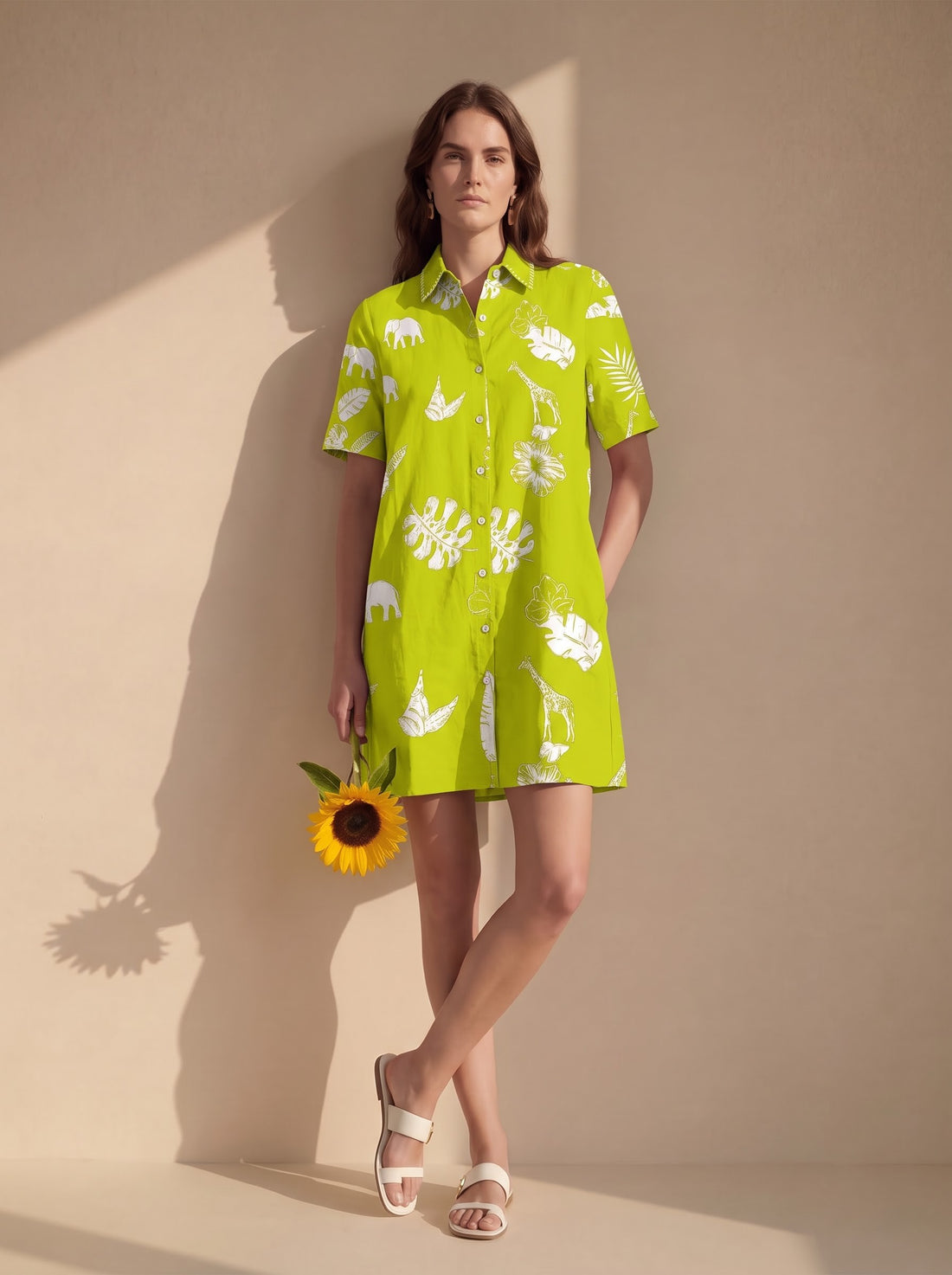 Lime Green Safari Print Shirt Dress