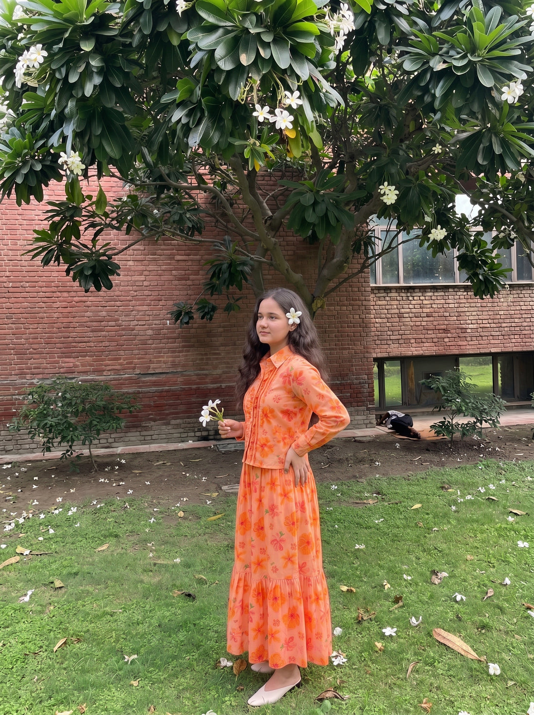 Orange Floral Skirt Set