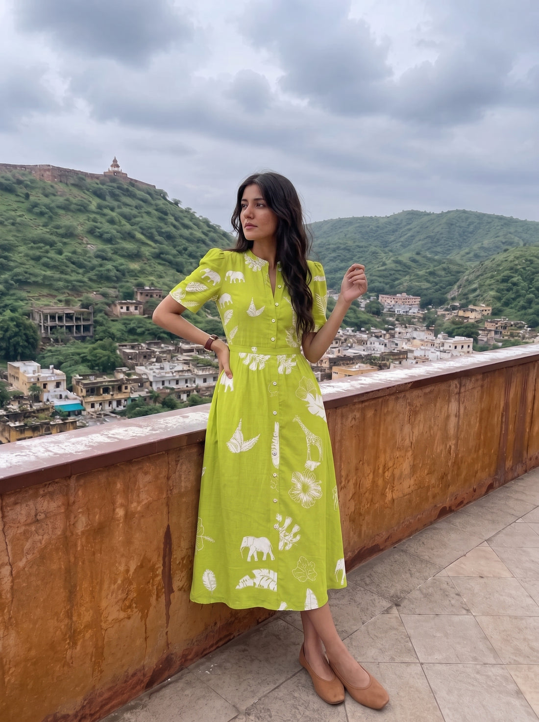 Lime Blossom Midi Dress