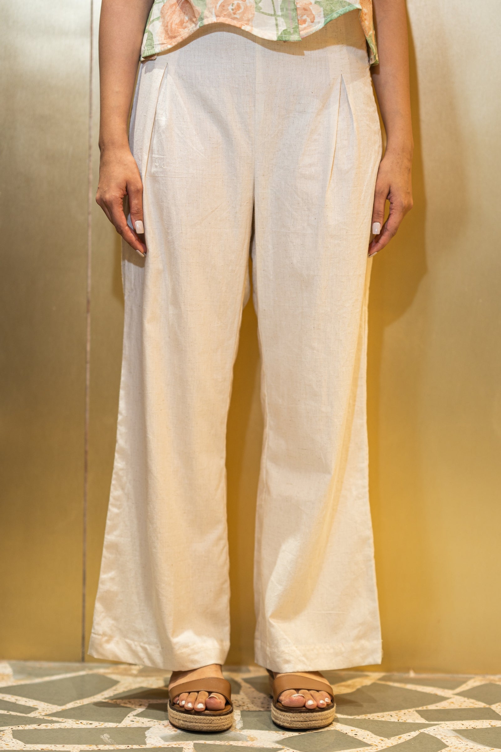 Beige Elegance Pleated Pants