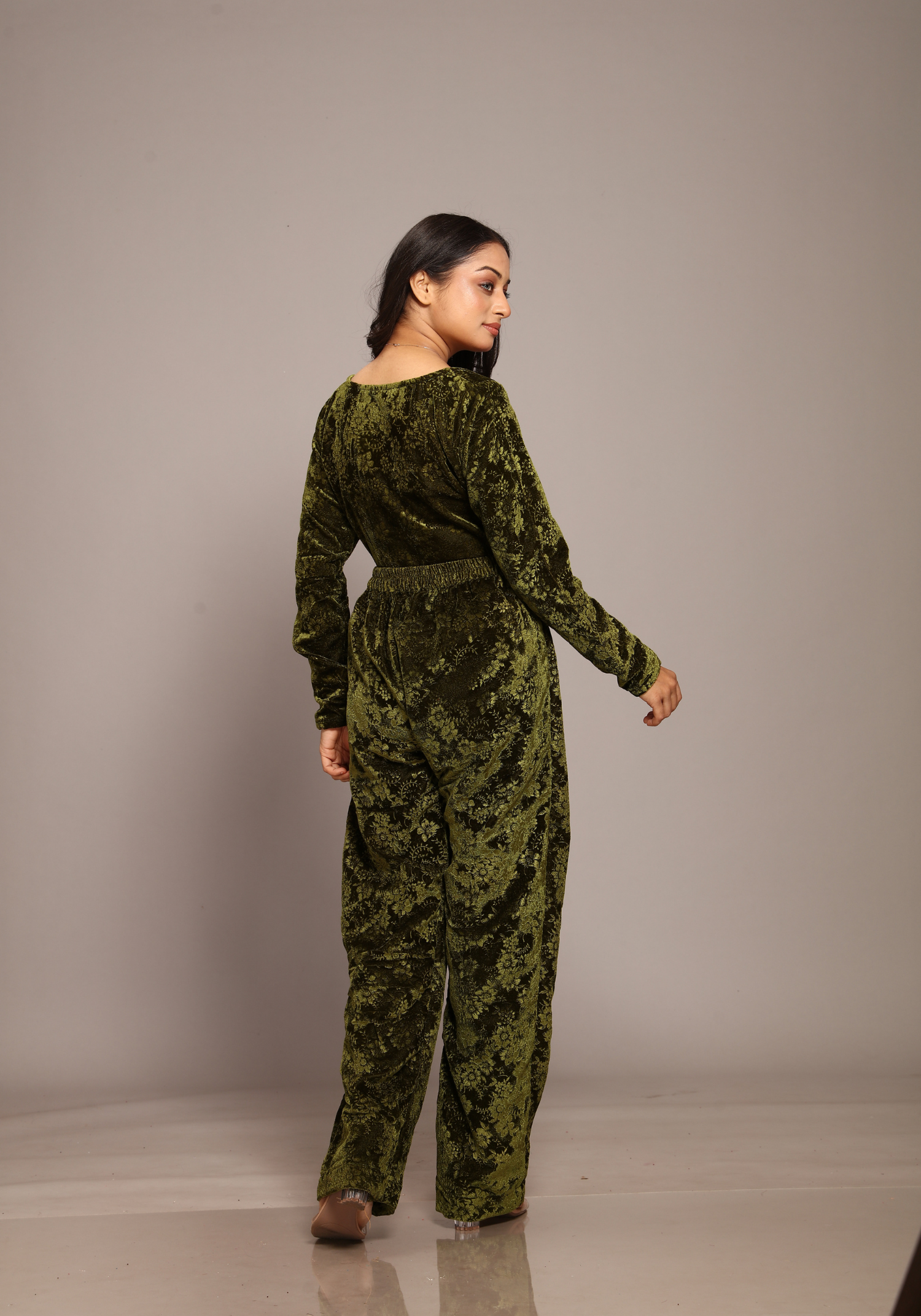 Velvet olive green Co-ord Set