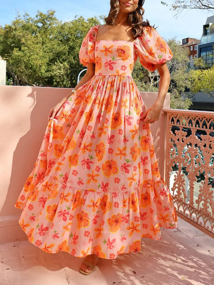 Floral Puff Sleeve Maxi Dress