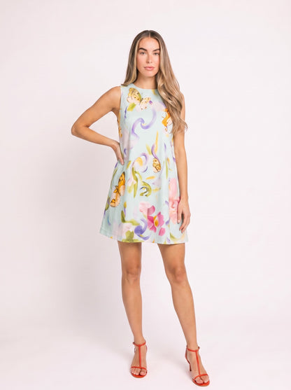Pastel Butterfly Floral Print Mini Dress