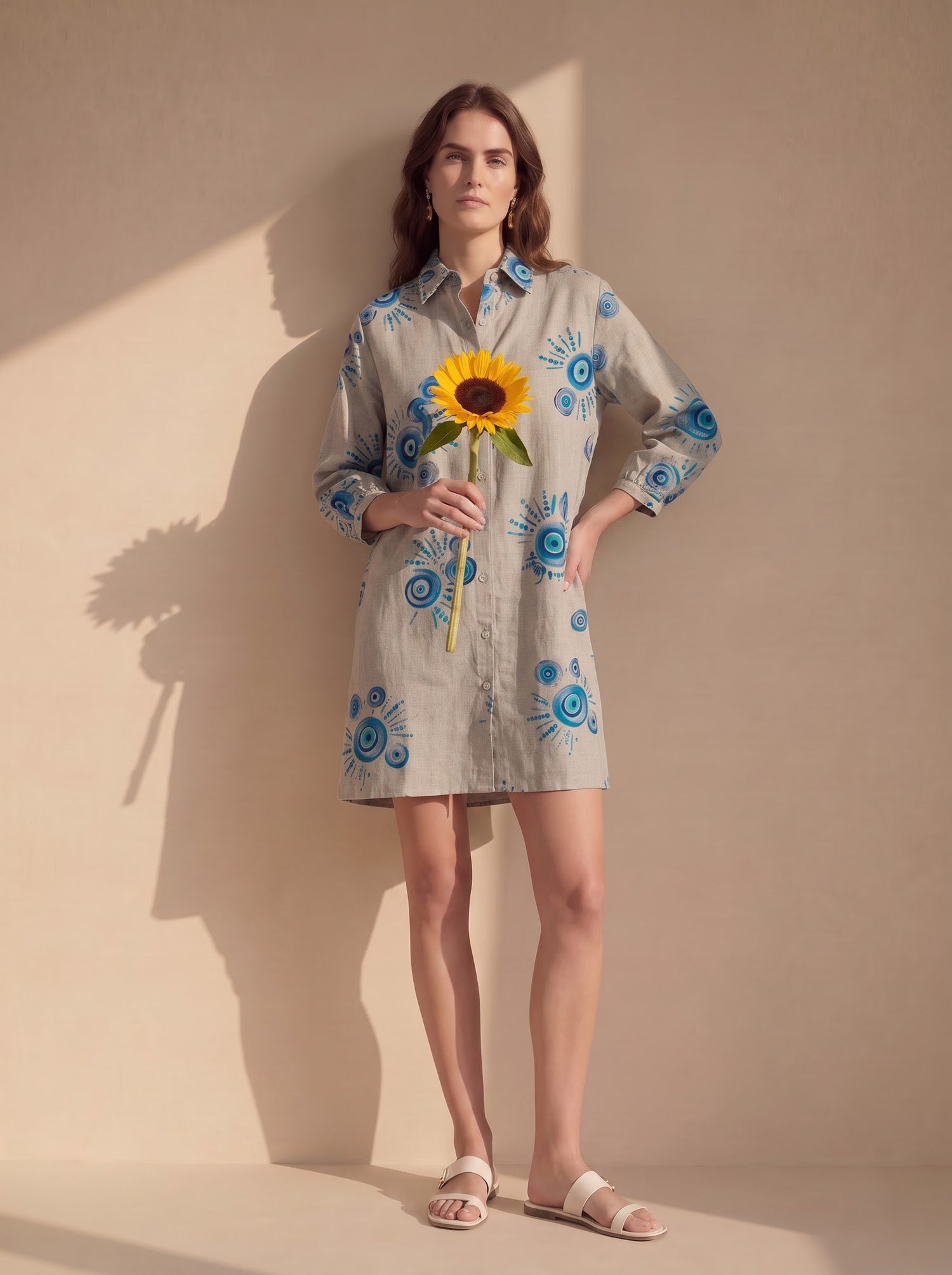 Abstract Evil Eye Print Shirt Dress