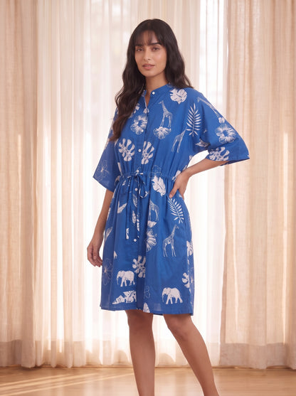 Royal Blue Safari Print Shirt Dress