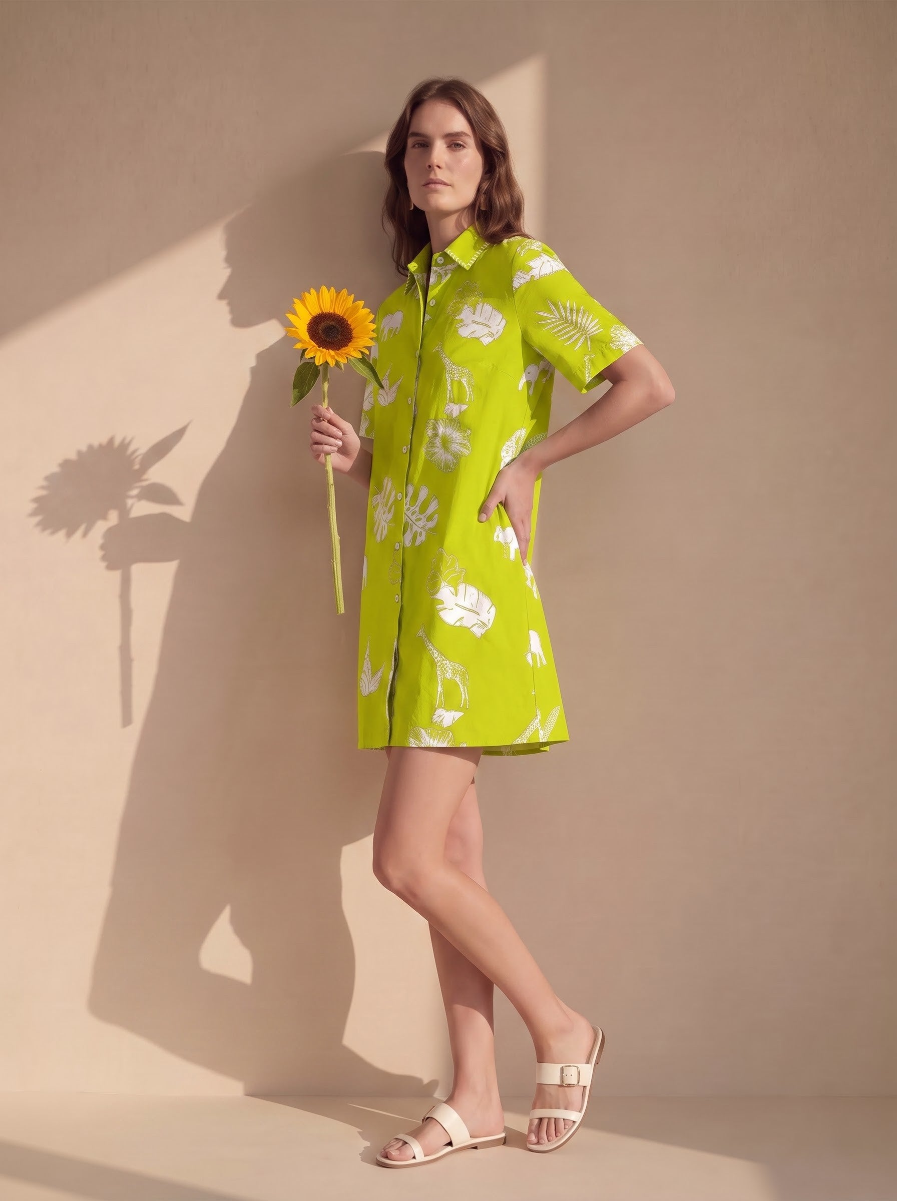 Lime Green Safari Print Shirt Dress