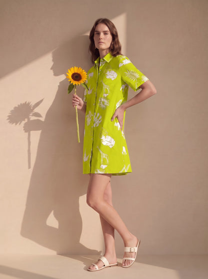 Lime Green Safari Print Shirt Dress