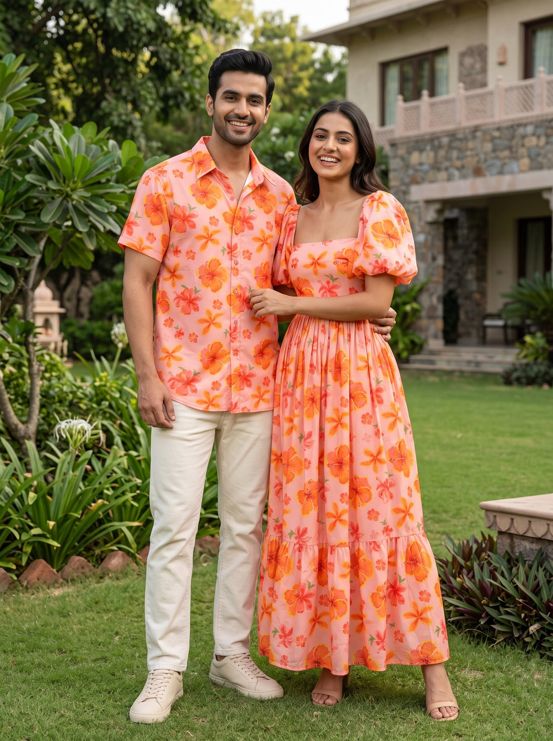 Floral Puff Sleeve Couple Set