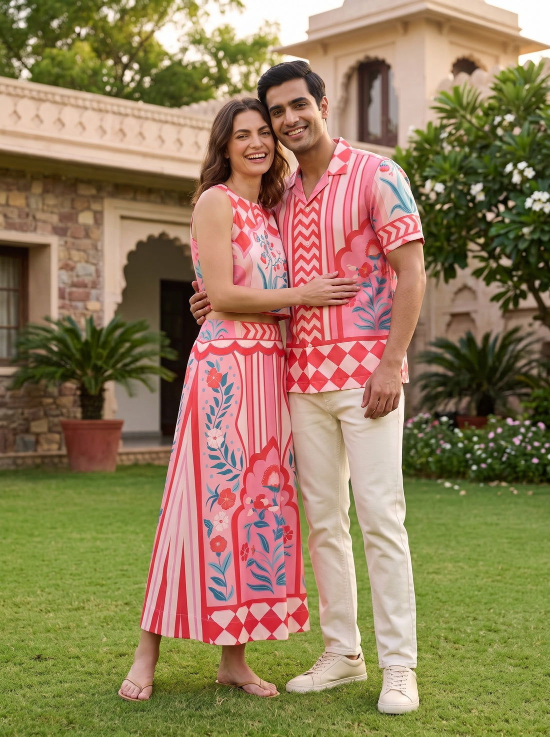 Pink Floral Matching Couple Set