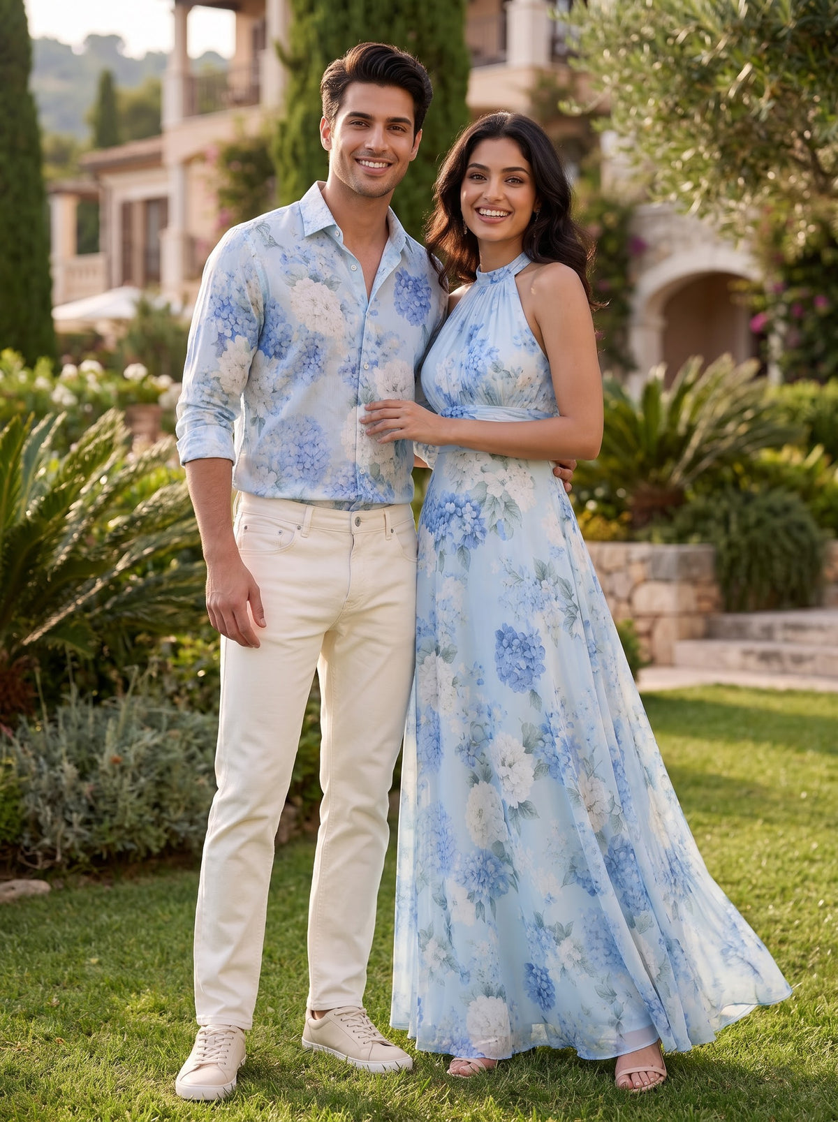Light Blue Floral Couple Set