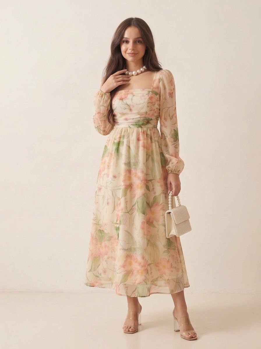 blush watercolor maxi dress