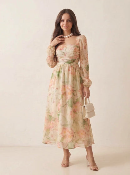 blush watercolor maxi dress