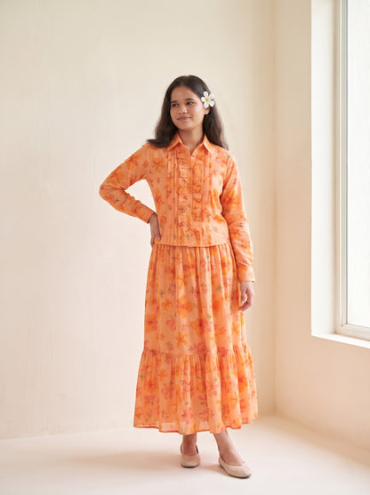 Orange Floral Skirt Set