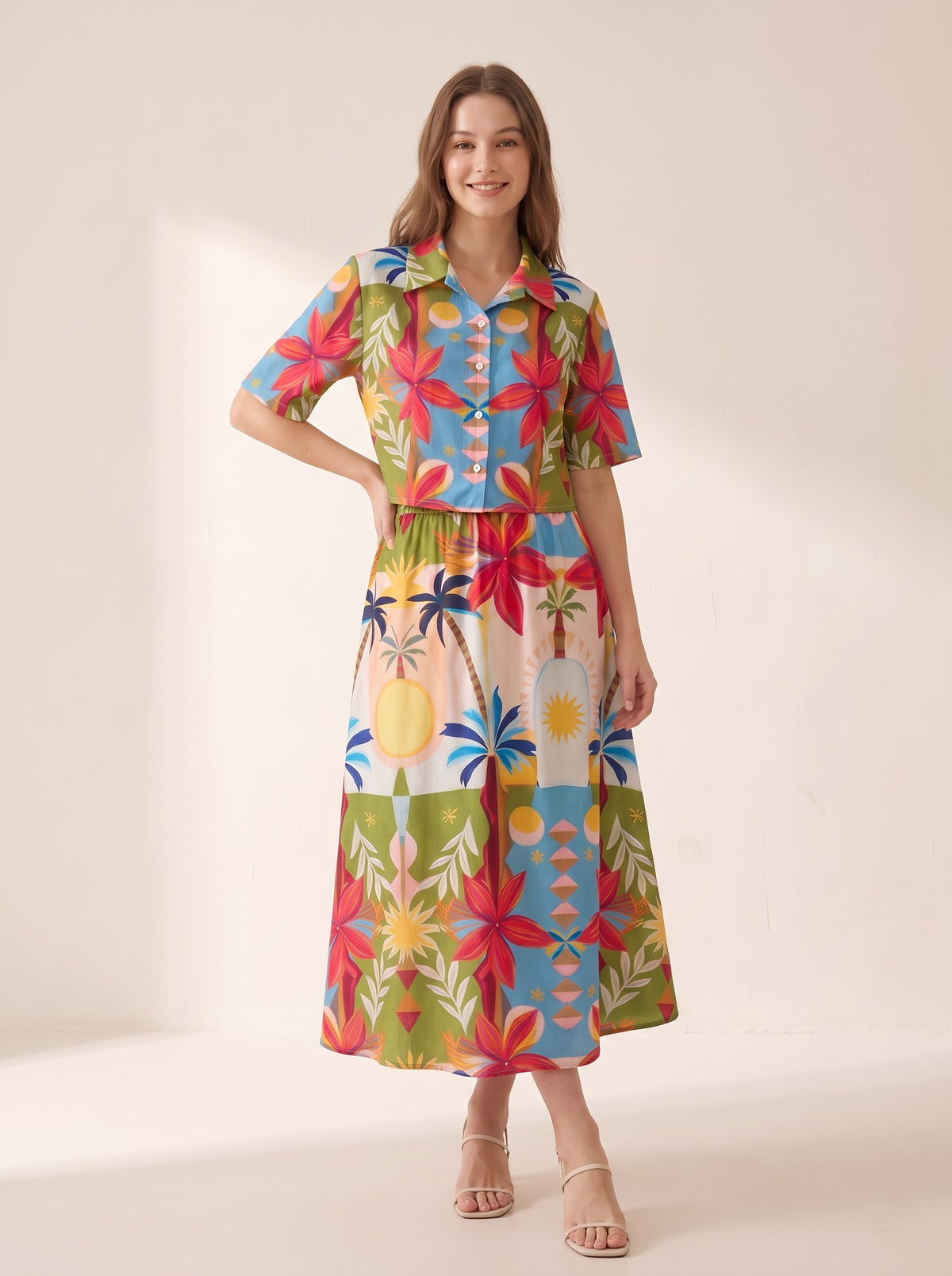 Multicolor Tropical Skirt Set
