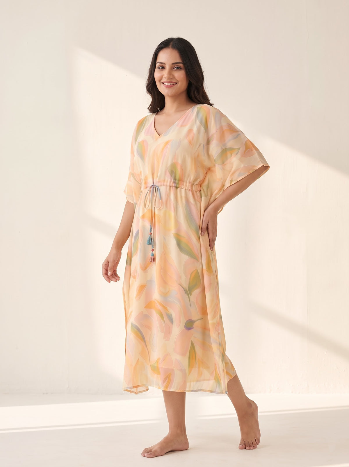 Pastel Abstract Print Kaftan Dress