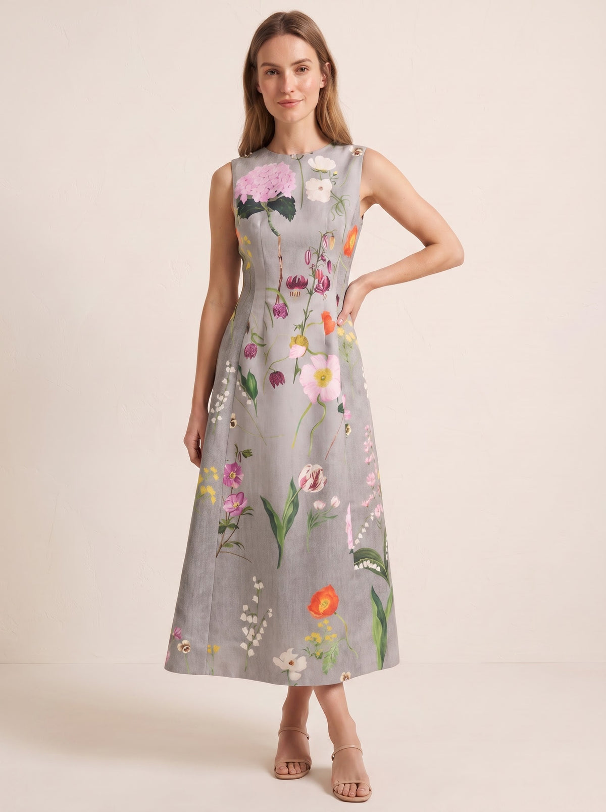 Botanical Floral Printed Midi Dress