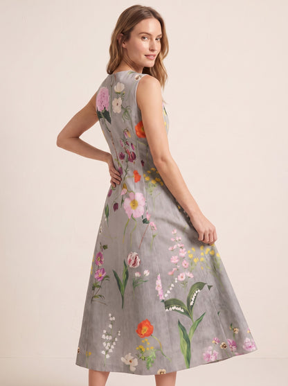 Botanical Floral Printed Midi Dress