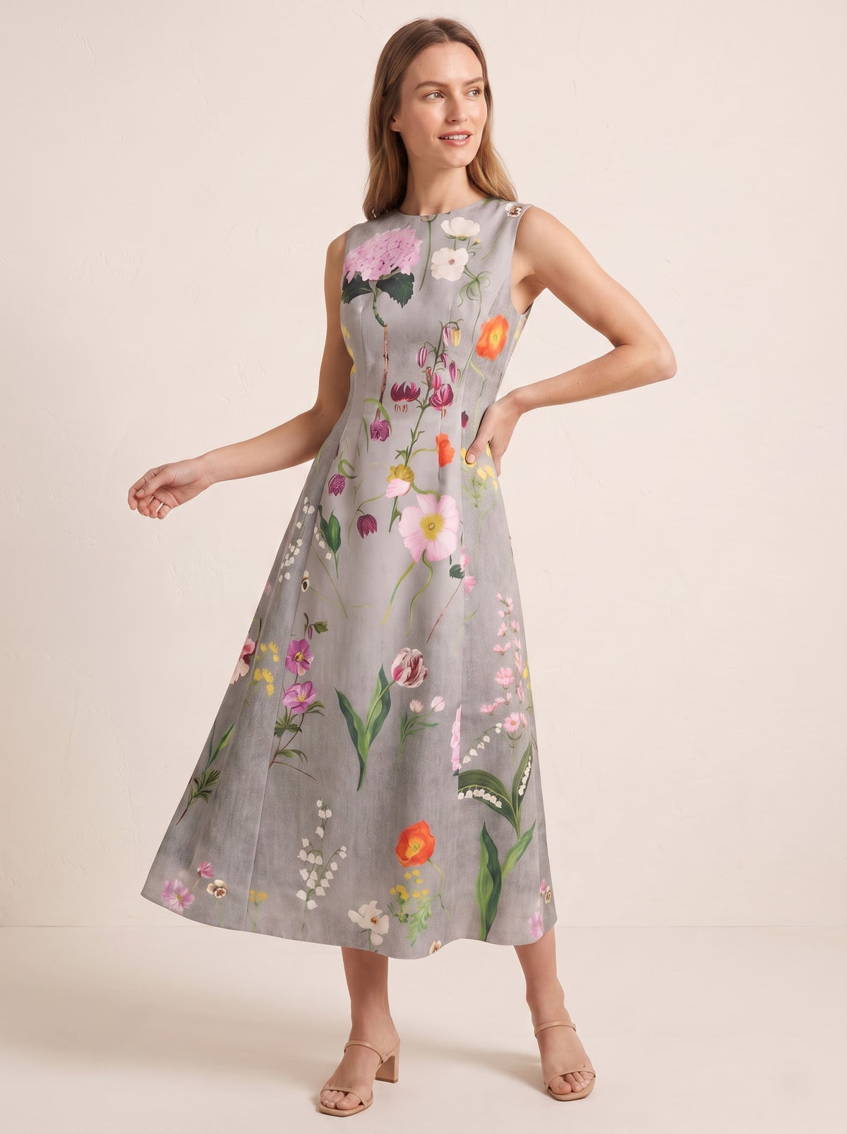 Botanical Floral Printed Midi Dress