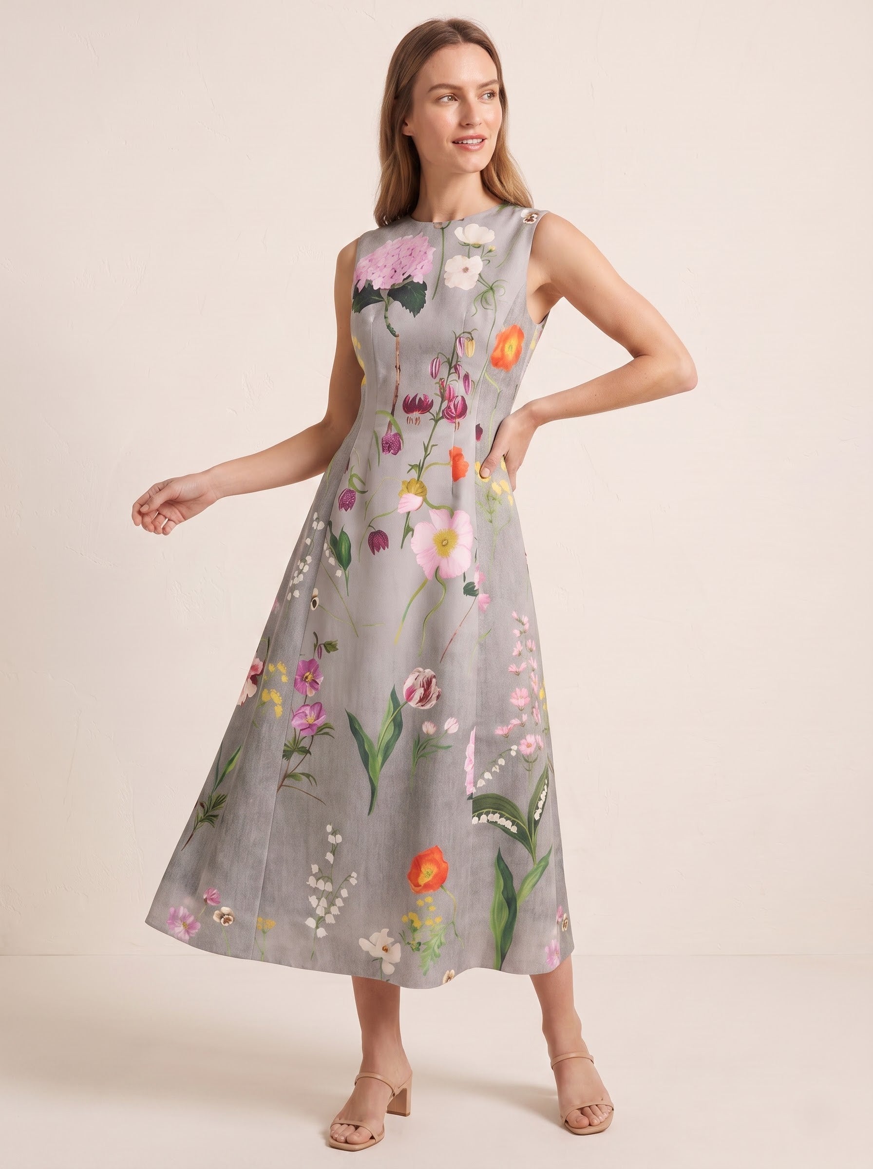Botanical Floral Printed Midi Dress