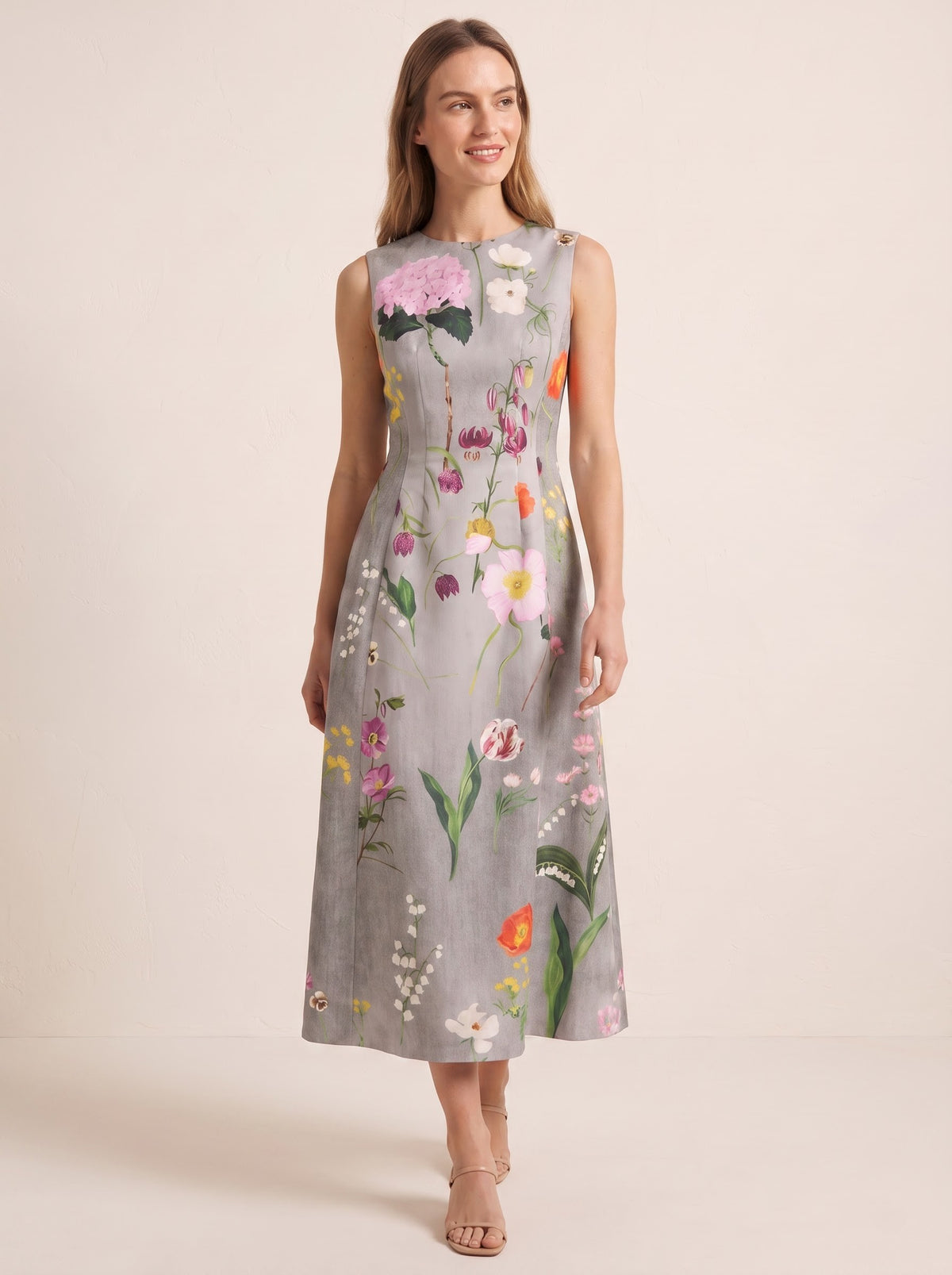 Botanical Floral Printed Midi Dress