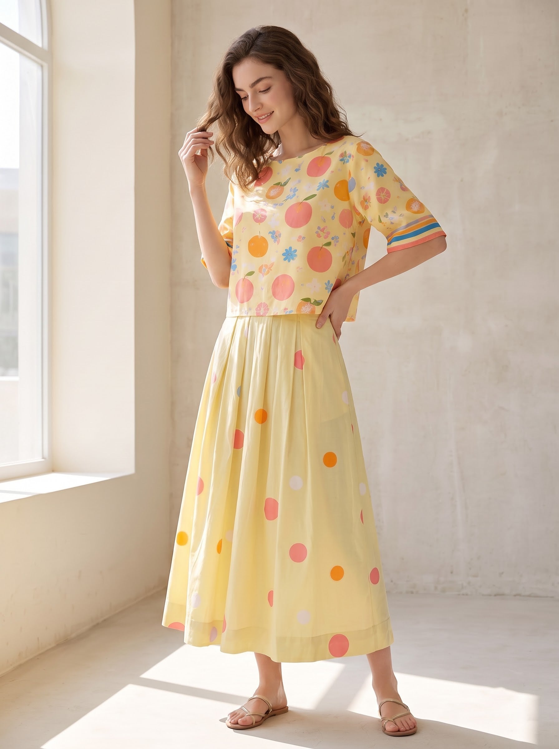 Citrus Printed Boxy Maxi Skirt Co-ord Set