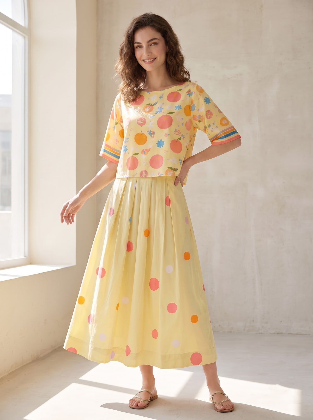 Citrus Printed Boxy Maxi Skirt Co-ord Set