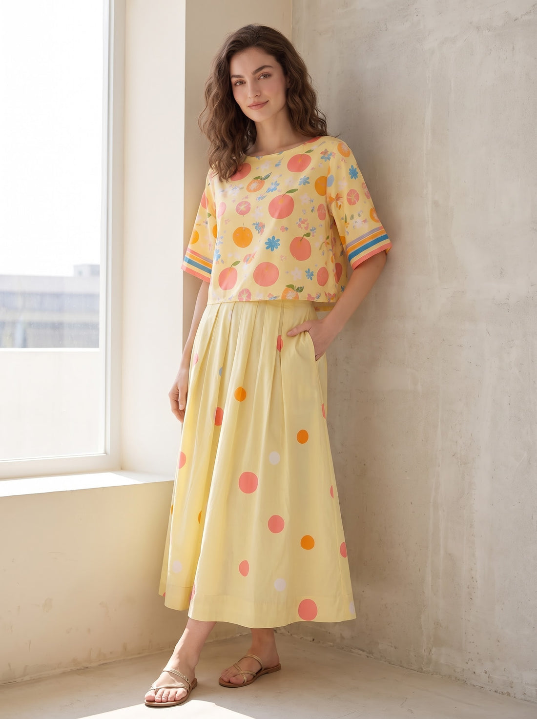 Citrus Printed Boxy Maxi Skirt Co-ord Set
