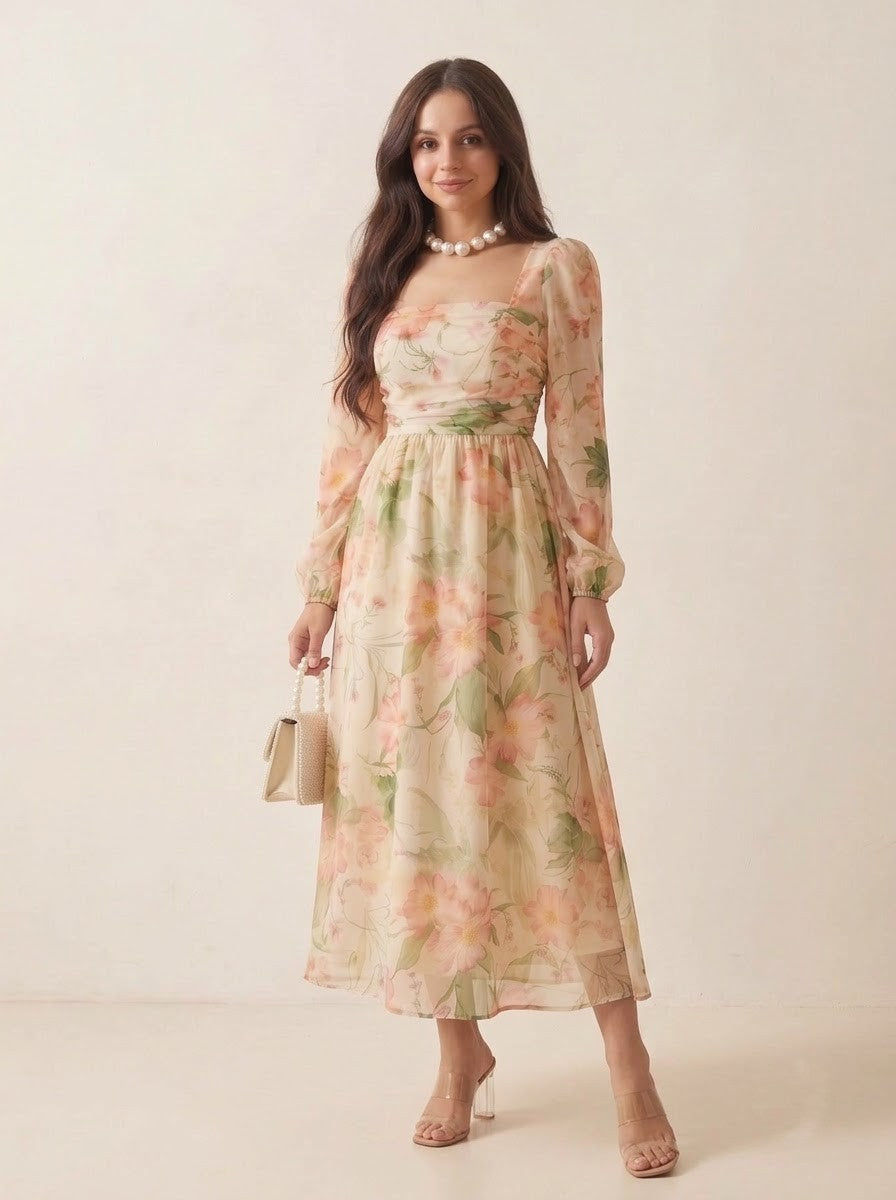 blush watercolor maxi dress