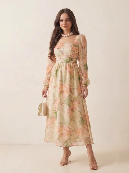 blush watercolor maxi dress