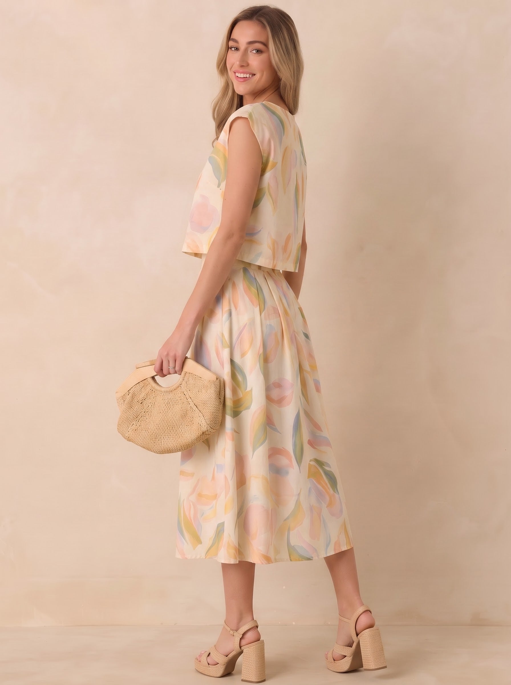 Pastel Abstract Leaf Print Co-ord Set