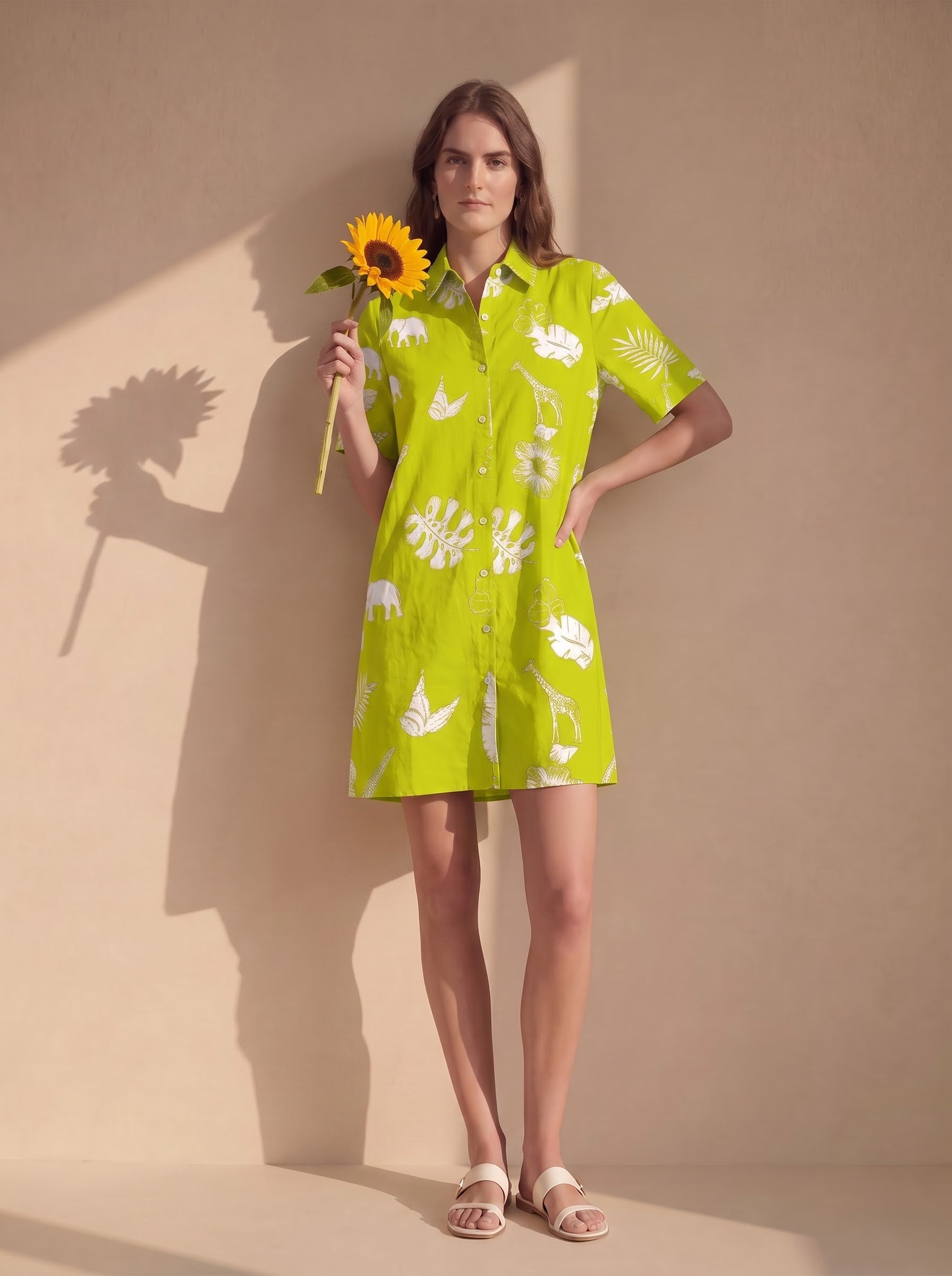 Lime Green Safari Print Shirt Dress