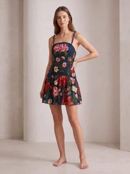 Botanical Floral Printed Strappy Mini Dress
