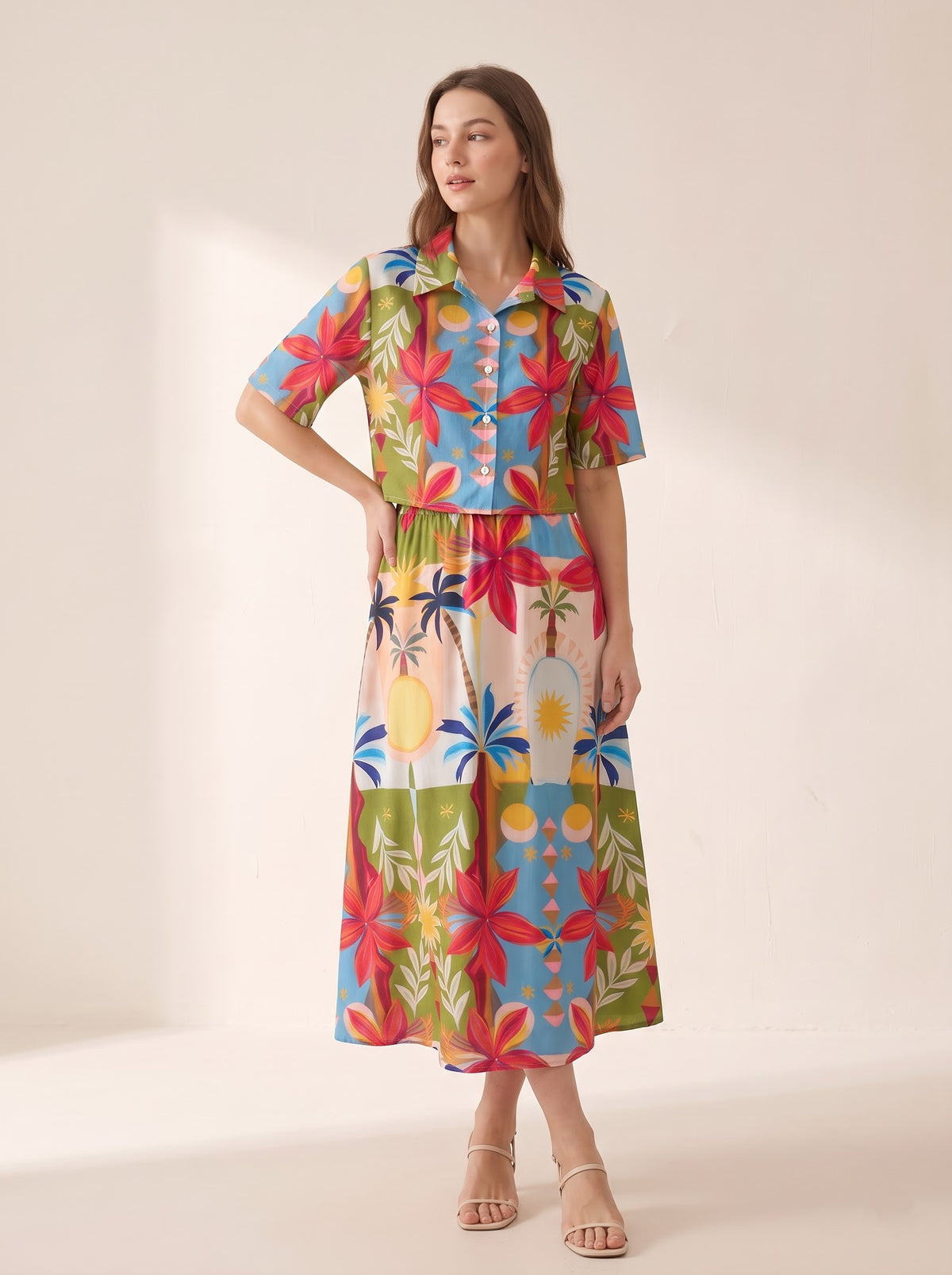 Multicolor Tropical Skirt Set