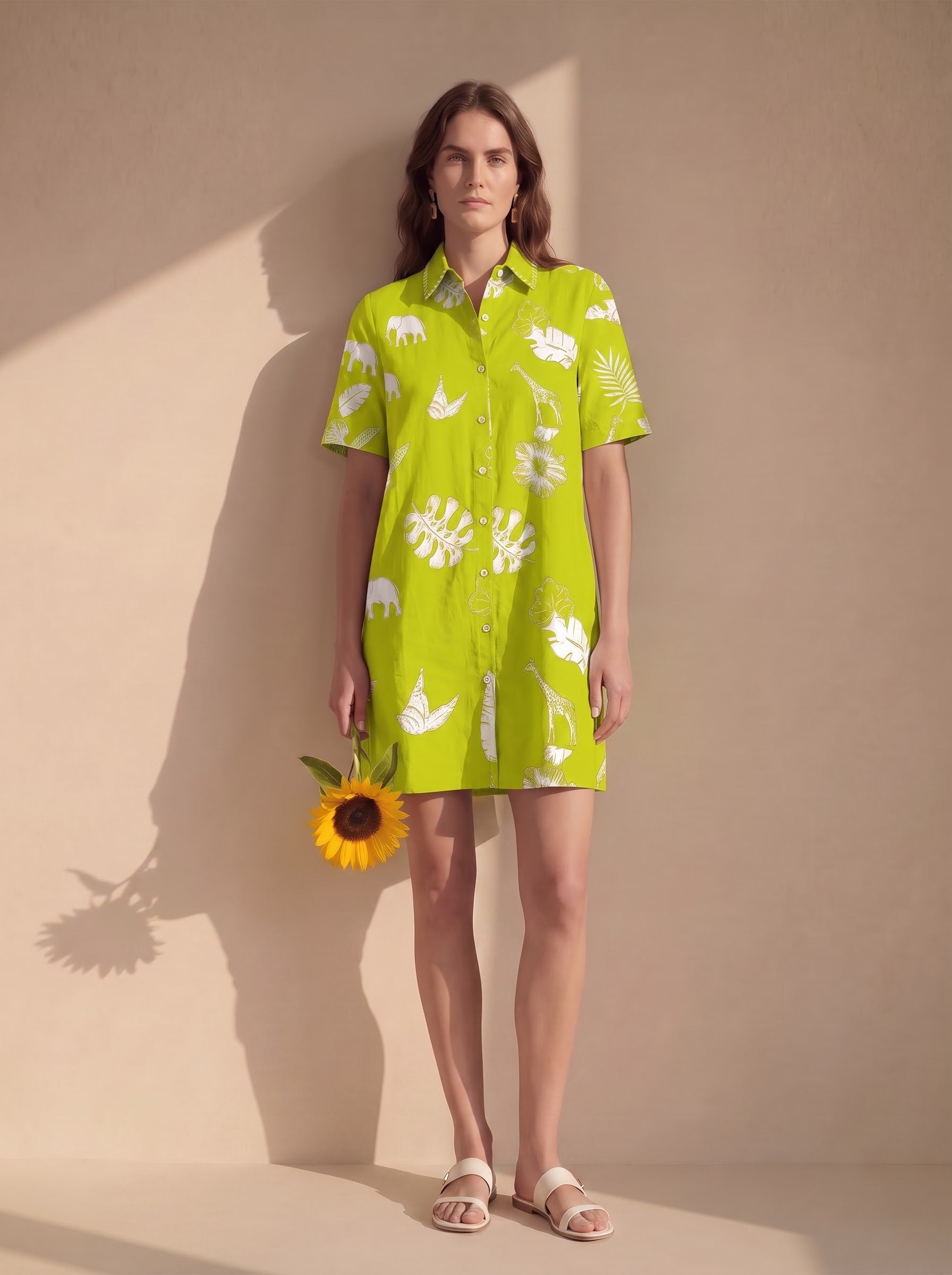Lime Green Safari Print Shirt Dress