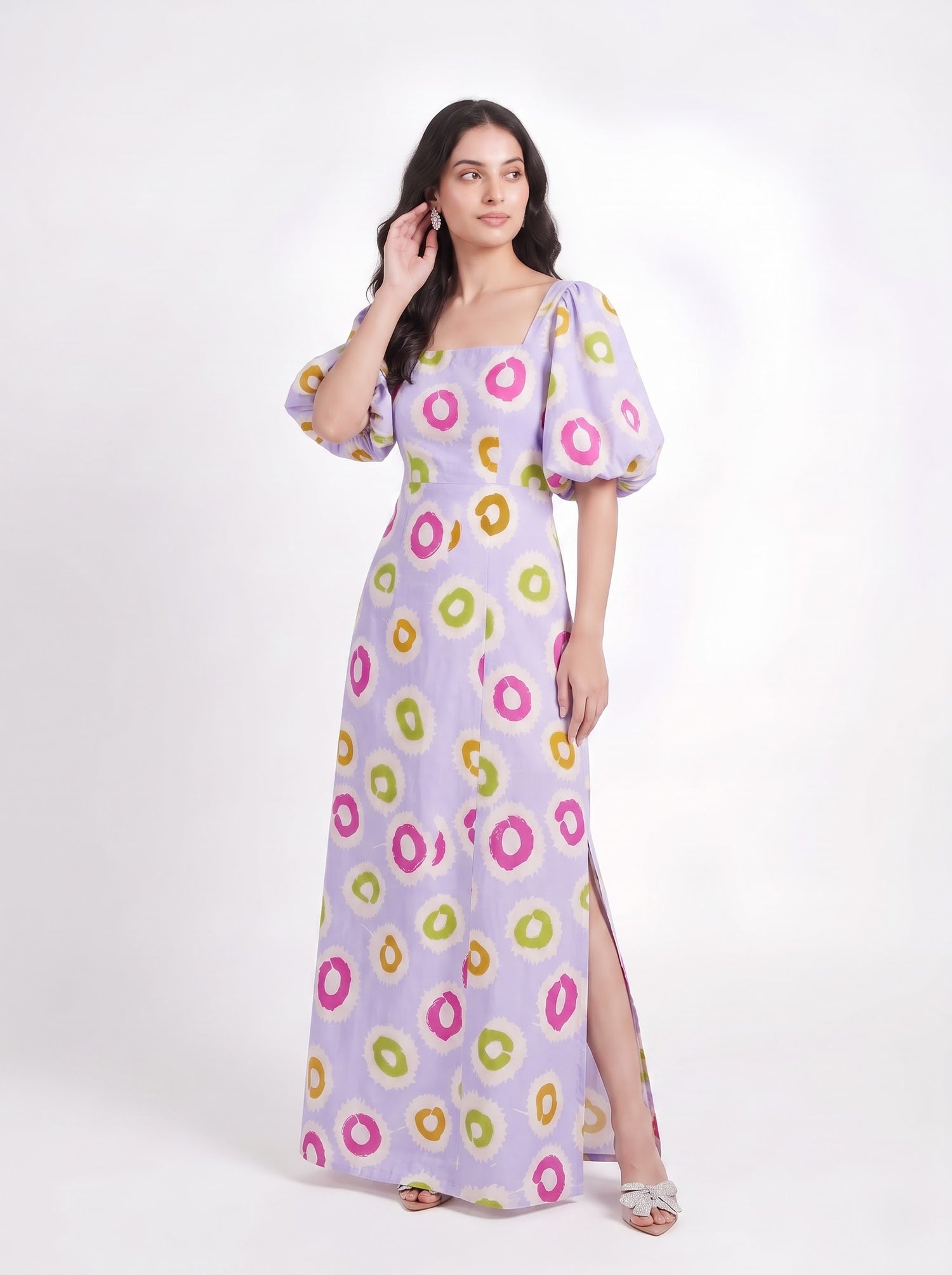 Lavender Abstract Circle Print Maxi Dress