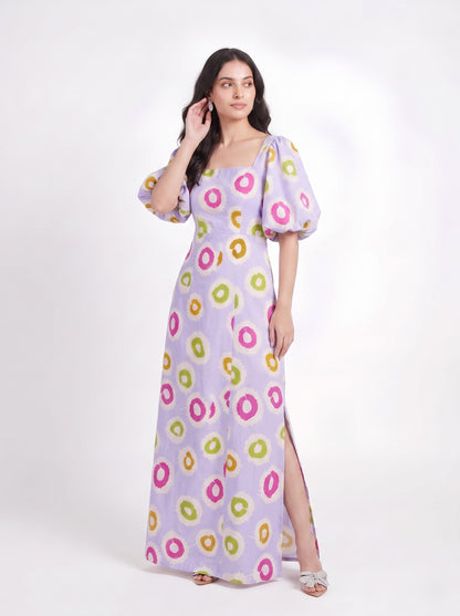 Lavender Abstract Circle Print Maxi Dress