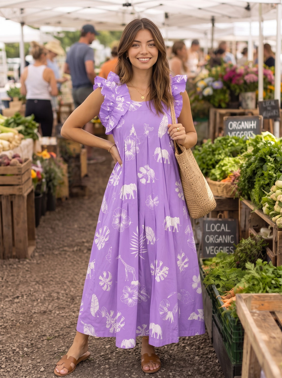 Lavender Tropical Safari Print Maxi Dress