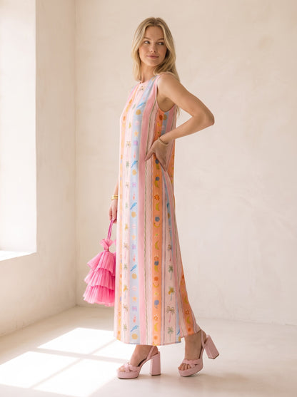 Tropical Stripe Printed Maxi Dress