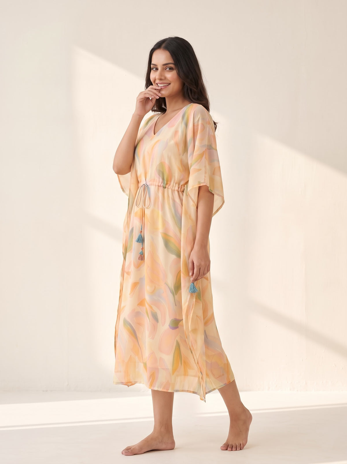 Pastel Abstract Print Kaftan Dress