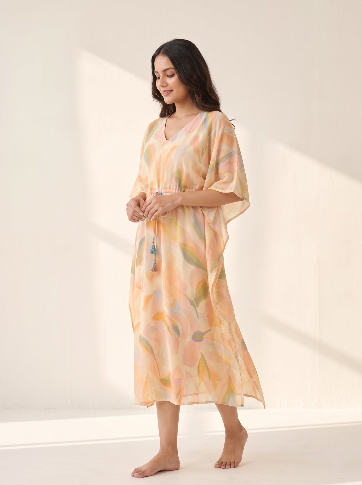 Pastel Abstract Print Kaftan Dress